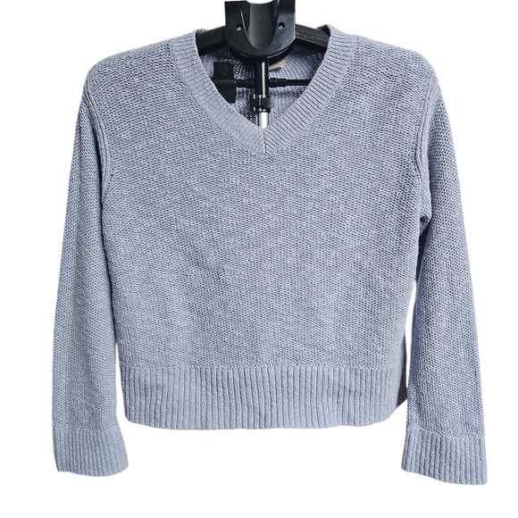 Everlane Linen blend V-neck Pullover Blue Sweatshirt Size S - Picture 1 of 6